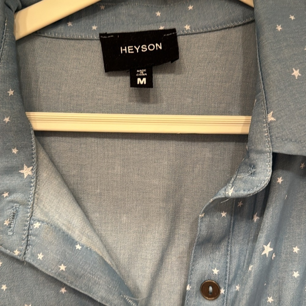 Heyson blue button front shirt white stars - Picture 3 of 4